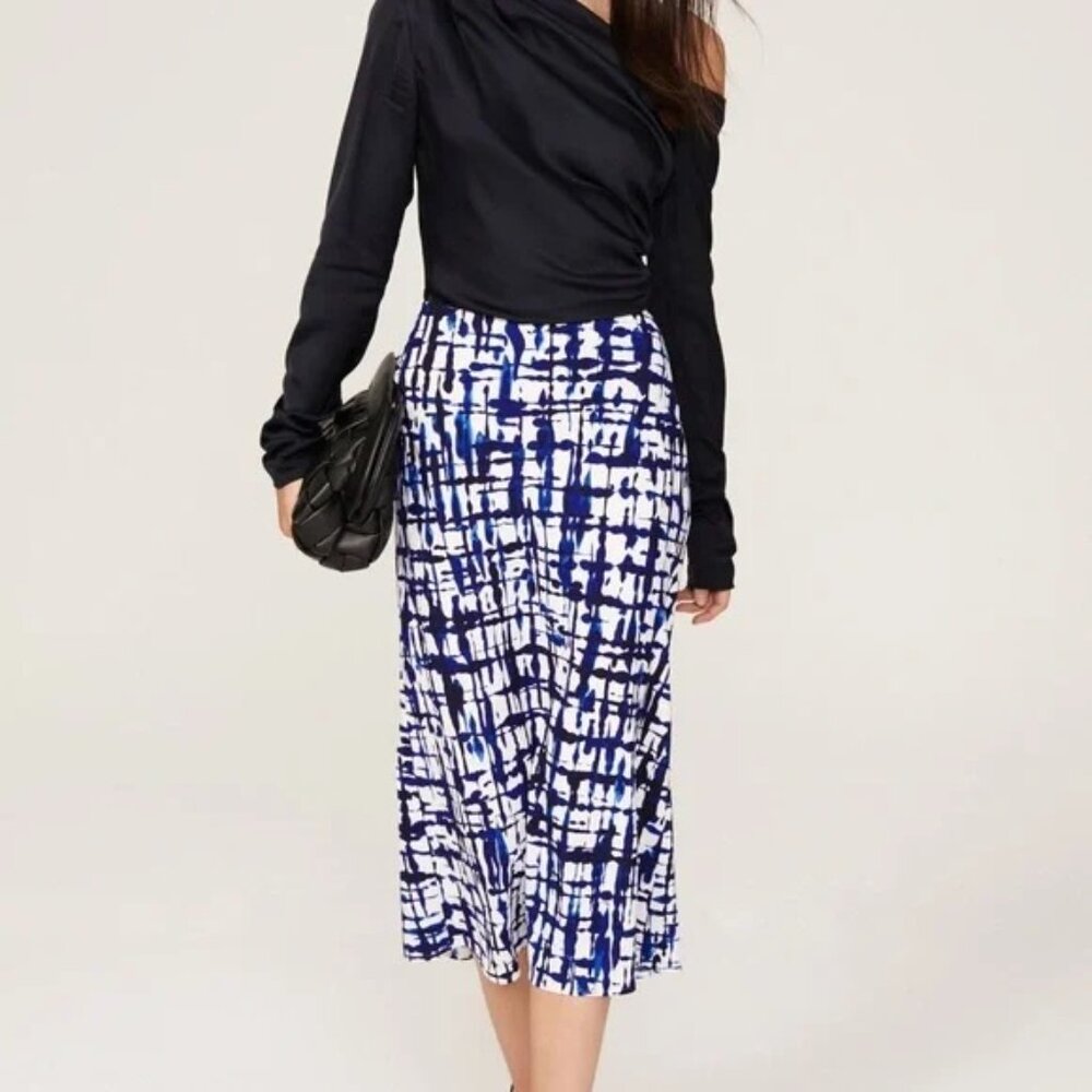 Jason Wu Women's Size 12 Blue White Printed Midi Skirt